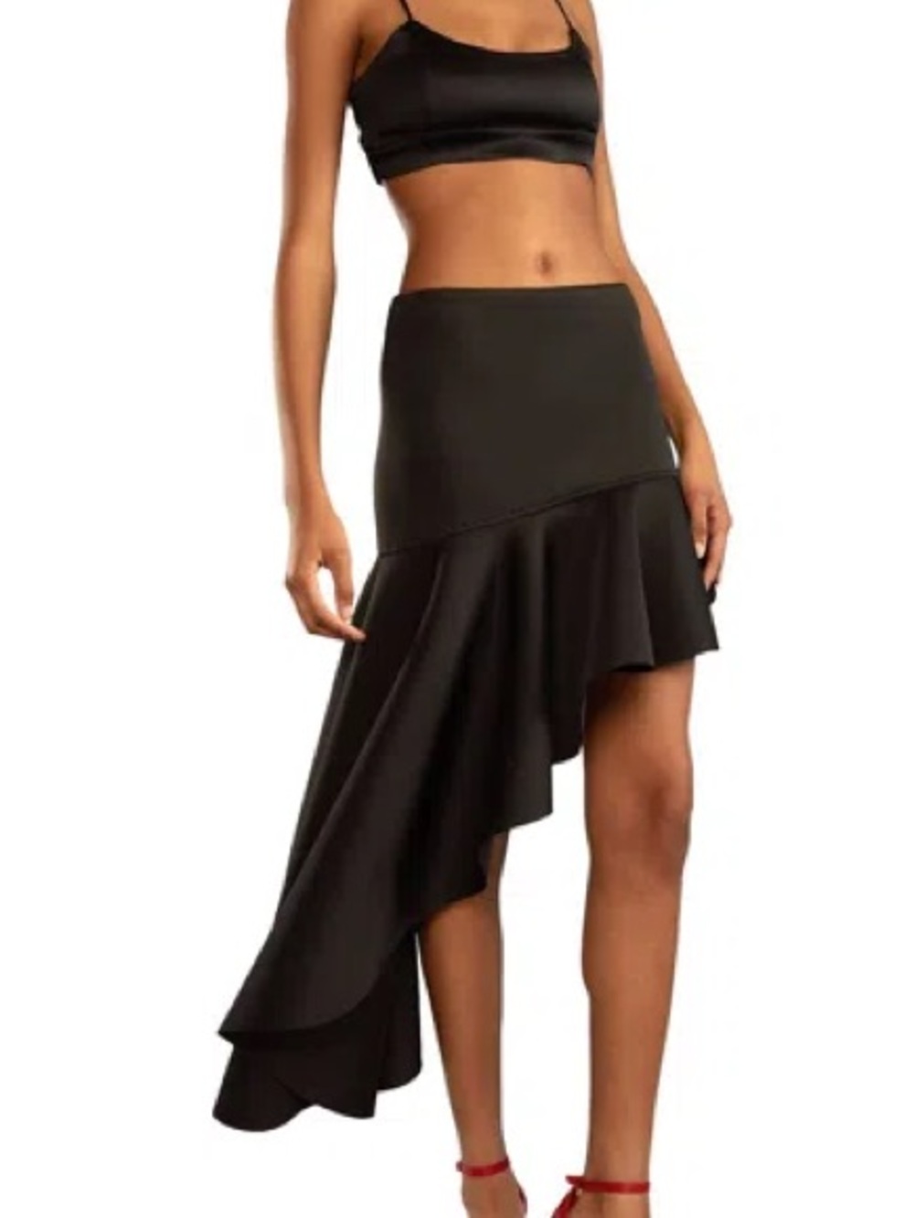 Cynthia Rowley Black Asymmetrical Bonded Ruffle Flounce Skirt Unique Sz 0, Small - Picture 1 of 13